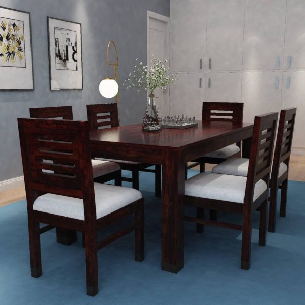 Solid Sheesham Wood 6 Seater Dining Table with 6 Chair for Living Room