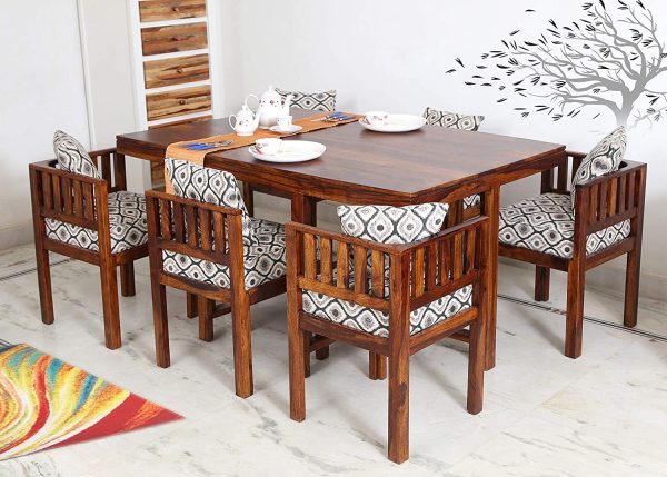 Sheesham Wooden 6 Seater Dining Table  With Cushioned Chair