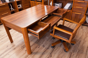 a desk with a chair